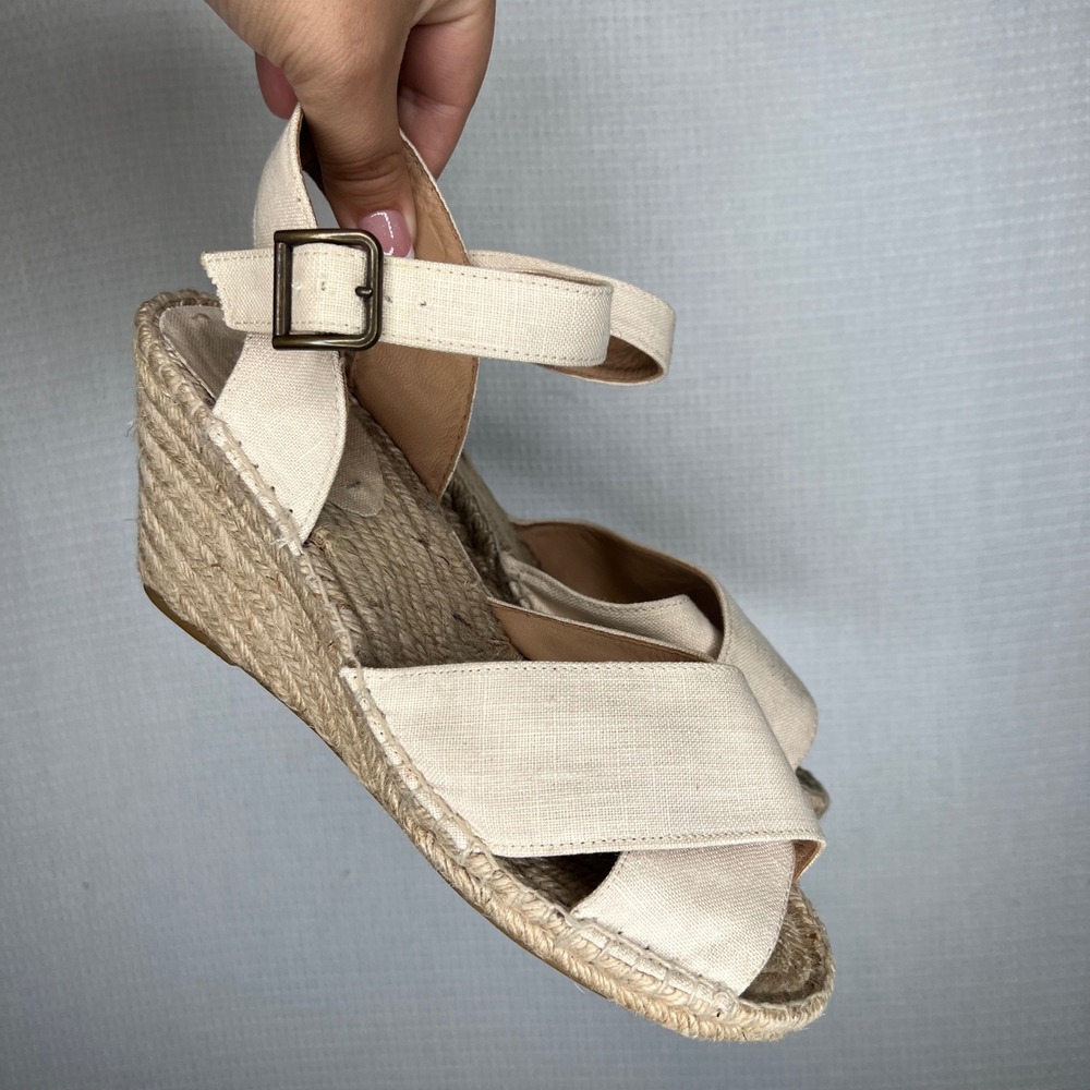 Soludos Espadrille‎ Wedge Sandal Women's Size 9 Beige Ankle Strap Cross Shoes